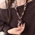 Maillard Style Fabric Leopard Print Heart And Star Pendant Sweater Necklace For Women view 3