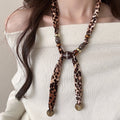 Maillard Style Fabric Leopard Print Heart And Star Pendant Sweater Necklace For Women view 4