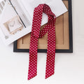 Hong Kong Style Vintage Polka Dot Fabric Scarf Tie Long Sweater Necklace With Geometric Round Accent view 2