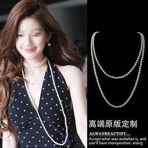 Light Luxury Faux Pearl Long Sweater Necklace French Vintage Court Style Round Geometric Pendant
