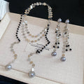 Faux Pearl Crystal Beaded Sequin Necklace And Stud Earrings Jewelry Set For Women view 2
