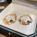 Chic Floral Faux Pearl Hoop Earrings With Silver Pin Elegant Retro Enamel Flower Design view 1