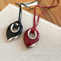 Light Luxury Leather Waterdrop Pendant Sweater Necklace For Women With Alloy Geometric Round Charm view 3