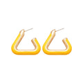 Yellow Enamel Metal Triangle Stud Earrings With Steel Pins, Modern Geometric Light Luxury Style view 5