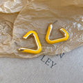 Yellow Enamel Metal Triangle Stud Earrings With Steel Pins, Modern Geometric Light Luxury Style view 4