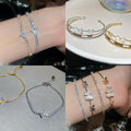 Korean Style Copper Zircon Butterfly Flower Clasp Bangle For Women view 1