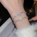 Korean Style Copper Zircon Butterfly Flower Clasp Bangle For Women view 4