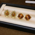Coffee Brown Resin Tiger Eye Geometric Round Stud Earrings Maillard Style For Women view 3