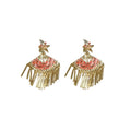Alloy Silver Pin Fan Tassel Drop Earrings With Enamel Oil Drip Geometric New Chinese Style view 5
