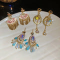 Alloy Silver Pin Fan Tassel Drop Earrings With Enamel Oil Drip Geometric New Chinese Style view 3