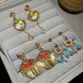 Alloy Silver Pin Fan Tassel Drop Earrings With Enamel Oil Drip Geometric New Chinese Style view 1