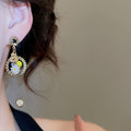 Alloy Silver Pin Fan Tassel Drop Earrings With Enamel Oil Drip Geometric New Chinese Style view 4
