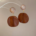 Vintage Brown Round Resin Pendant Drop Earrings With Silver Pin Minimalist Geometric Style view 3