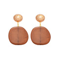 Vintage Brown Round Resin Pendant Drop Earrings With Silver Pin Minimalist Geometric Style view 5