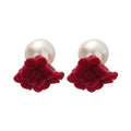 Pearl Flocked Flower Bow Stud Earrings Silver Needle Vintage OL Style Daily Wear Jewelry view 5