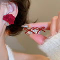 Pearl Flocked Flower Bow Stud Earrings Silver Needle Vintage OL Style Daily Wear Jewelry view 2