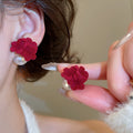 Pearl Flocked Flower Bow Stud Earrings Silver Needle Vintage OL Style Daily Wear Jewelry view 4