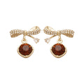 Light Luxury Alloy Rhinestone Bow Round Pendant Drop Earrings For Women Daily Commute view 5