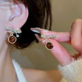 Light Luxury Alloy Rhinestone Bow Round Pendant Drop Earrings For Women Daily Commute view 1