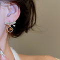 Light Luxury Alloy Rhinestone Bow Round Pendant Drop Earrings For Women Daily Commute view 3