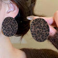 Vintage Flocked Oval Leopard Print Stud Earrings With Silver Pins For Women view 4
