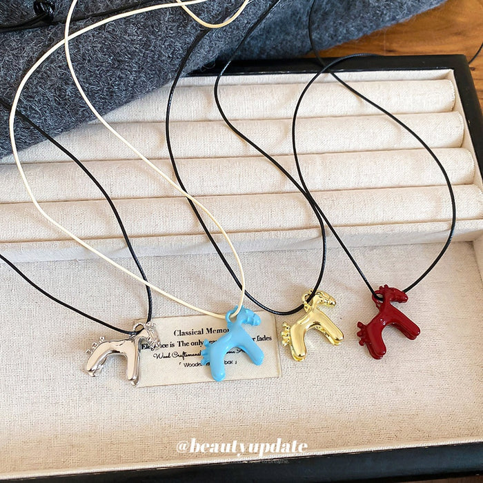 Cute Enamel Little Horse Pendant Alloy Sweater Necklace Casual Minimalist Animal Jewelry