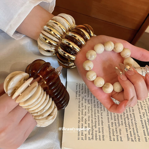 European American Acrylic Round Elastic Bangle Vintage Light Luxury Minimalist Bracelet For Women