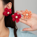 Elegant Fabric Flower Stud Earrings With Faux Pearl Rhinestone Center For Women Fashion Statement Earrings view 1