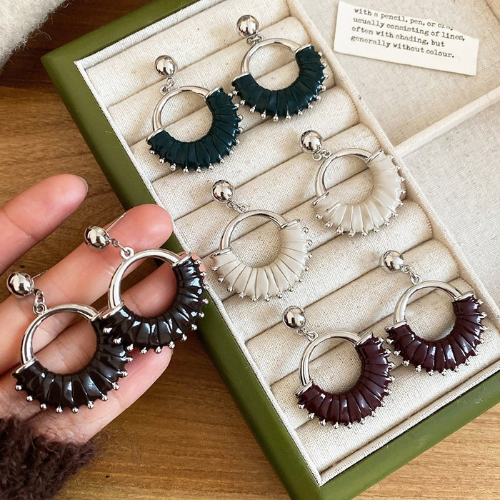 Retro European American Faux Leather Round Stud Earrings Hip Hop Geometric Statement Jewelry