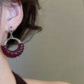 Retro European American Faux Leather Round Stud Earrings Hip Hop Geometric Statement Jewelry view 4