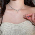 Korean Light Luxury Copper Zircon Teardrop Pendant Necklace And Ear Clip Jewelry Set view 2