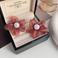 Elegant Pearl Fabric Flower Stud Earrings For Women Luxury Sweet Dress Party Floral Ear Jewelry Earrings view 4
