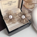 Elegant Pearl Fabric Flower Stud Earrings For Women Luxury Sweet Dress Party Floral Ear Jewelry Earrings view 3