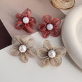 Elegant Pearl Fabric Flower Stud Earrings For Women Luxury Sweet Dress Party Floral Ear Jewelry Earrings view 2