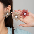 Elegant Pearl Fabric Flower Stud Earrings For Women Luxury Sweet Dress Party Floral Ear Jewelry Earrings view 1