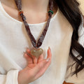 Maillard Style Fabric Acrylic Bow Heart Pendant Sweater Necklace For Women Vintage Designer Choker view 4