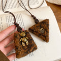 Maillard Style Leopard Print Plush Bear Triangle Geometric Sweater Necklace For Women view 2