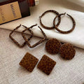 Vintage Flocked Leopard Print Geometric Round Fabric Stud Earrings Elegant Minimalist Maillard Style Fashion Jewelry view 3