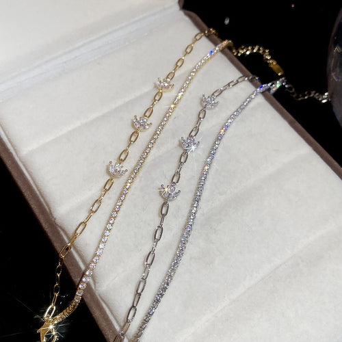18K Gold Plated Copper Double Layer Zircon Flower Bangle Korean Elegant OL Jewelry