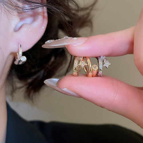 18K Gold Plated Copper Star Cross Ear Cuff Earrings For Women Minimalist Geometric Daily Jewelry