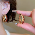 Vintage Red Enamel Cross Copper Hoop Earrings Minimalist Geometric Daily Commuter Jewelry view 2