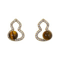 18K Gold Plated Tiger Eye Gourd Stud Earrings With Silver Posts, New Chinese Maillard Style view 5