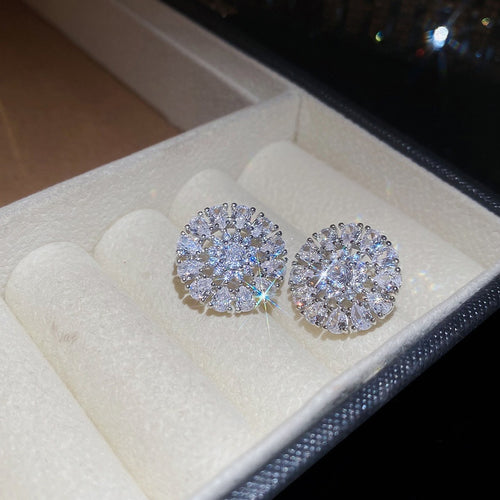 Copper Zircon Round Hollow Stud Earrings Korean Minimalist Light Luxury Geometric Design