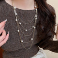 Vintage Light Luxury Faux Pearl Tiger Eye Beaded Multi Layer Sweater Necklace view 1