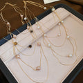 Vintage Light Luxury Faux Pearl Tiger Eye Beaded Multi Layer Sweater Necklace view 4