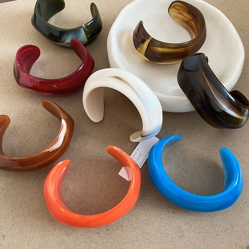 Acrylic Marbled Wide Open Bangle European American Casual Everyday Statement Bracelet