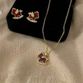 18K Gold Plated Copper Zircon Horse Necklace Earrings Jewelry Set For Women view 3