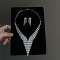 Light Luxury Court Style Rhinestone V Shape Tassel Copper Necklace Stud Earrings Jewelry Set view 4
