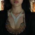 Light Luxury Court Style Rhinestone V Shape Tassel Copper Necklace Stud Earrings Jewelry Set view 2