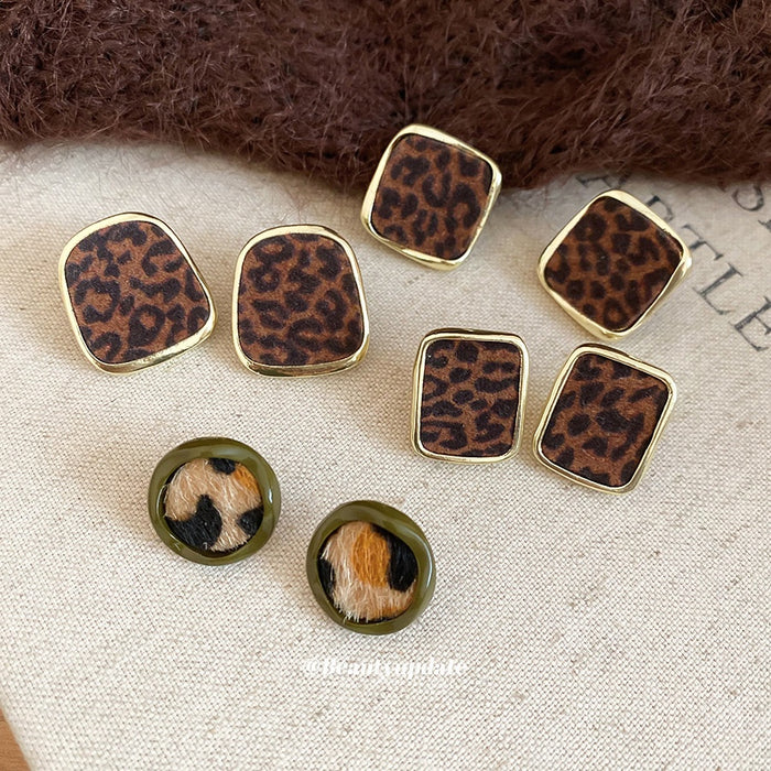 Alloy Leopard Print Geometric Round Square Drop Earrings Minimalist Modern Vintage Everyday Jewelry